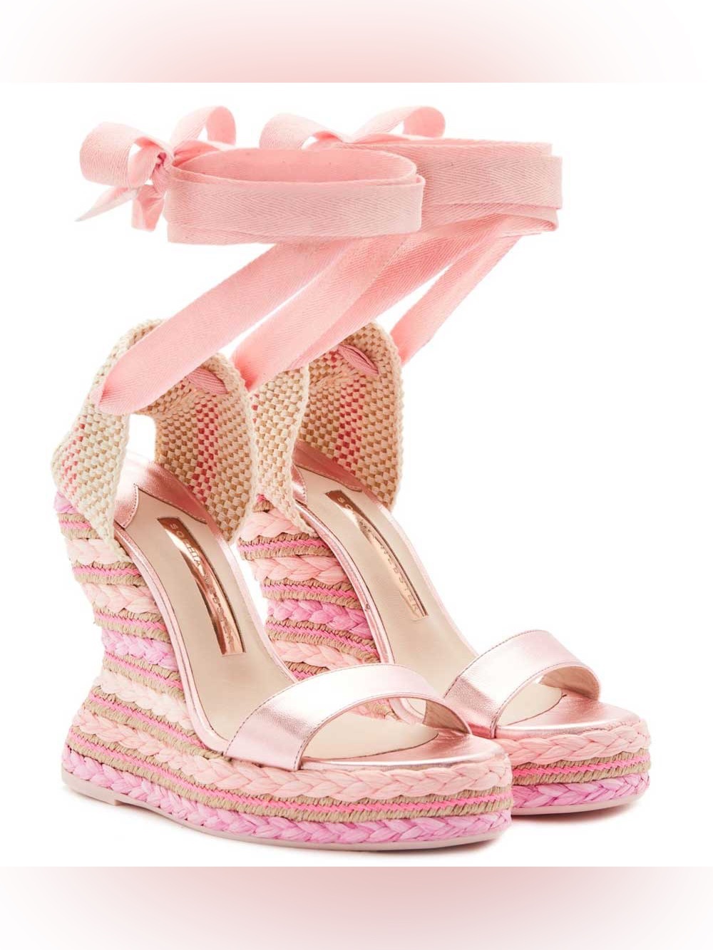 Sophia Webster Lucita Pink Metallic Raffia Wedge Sandals EU 39 US 8.5